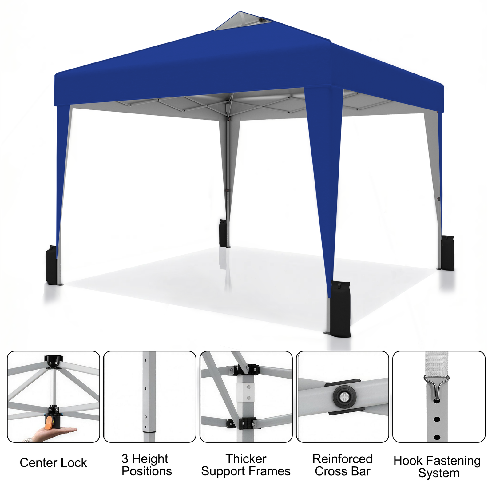 SANWAY 10x10 Pop up Canopy, Heavy Duty One Push, Outdoor Instant Canopy Protable for Events Camping Beach Tent - Blue - Image 4