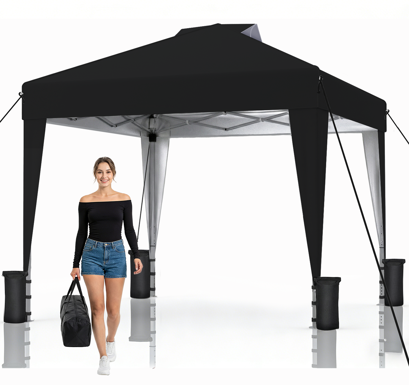 SANWAY 10x10 Pop up Canopy, Heavy Duty One Push, Outdoor Instant Canopy Protable for Events Camping Beach Tent - Black