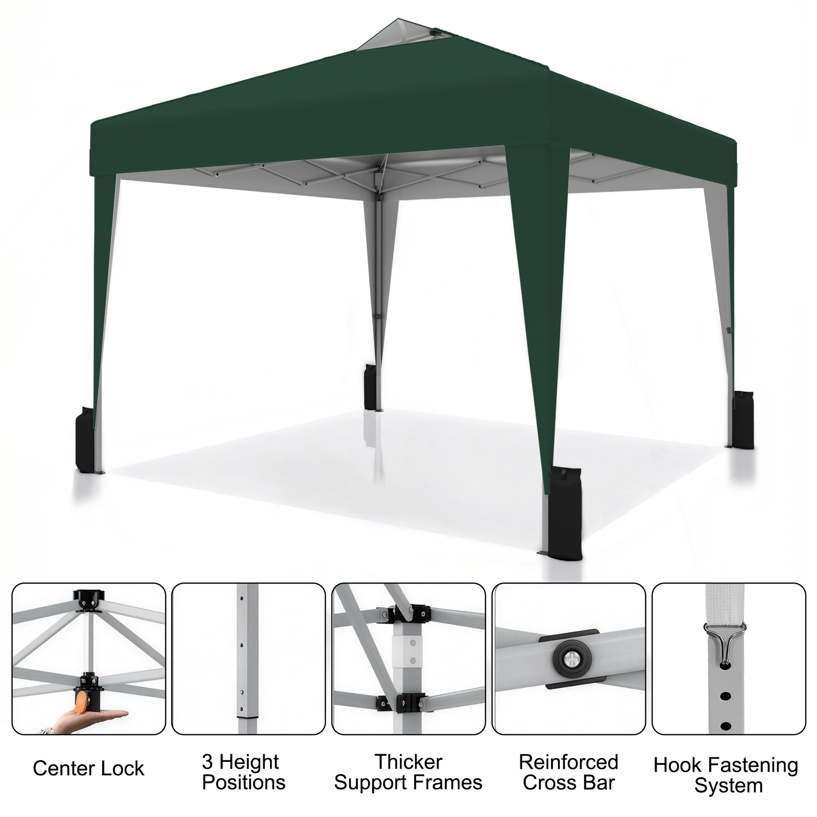 SANWAY 10x10 Pop up Canopy, Heavy Duty One Push, Outdoor Instant Canopy Protable for Events Camping Beach Tent - Green - Image 4