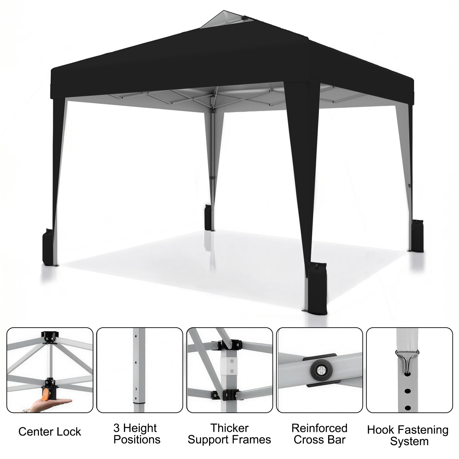 SANWAY 10x10 Pop up Canopy, Heavy Duty One Push, Outdoor Instant Canopy Protable for Events Camping Beach Tent - Black - Image 4