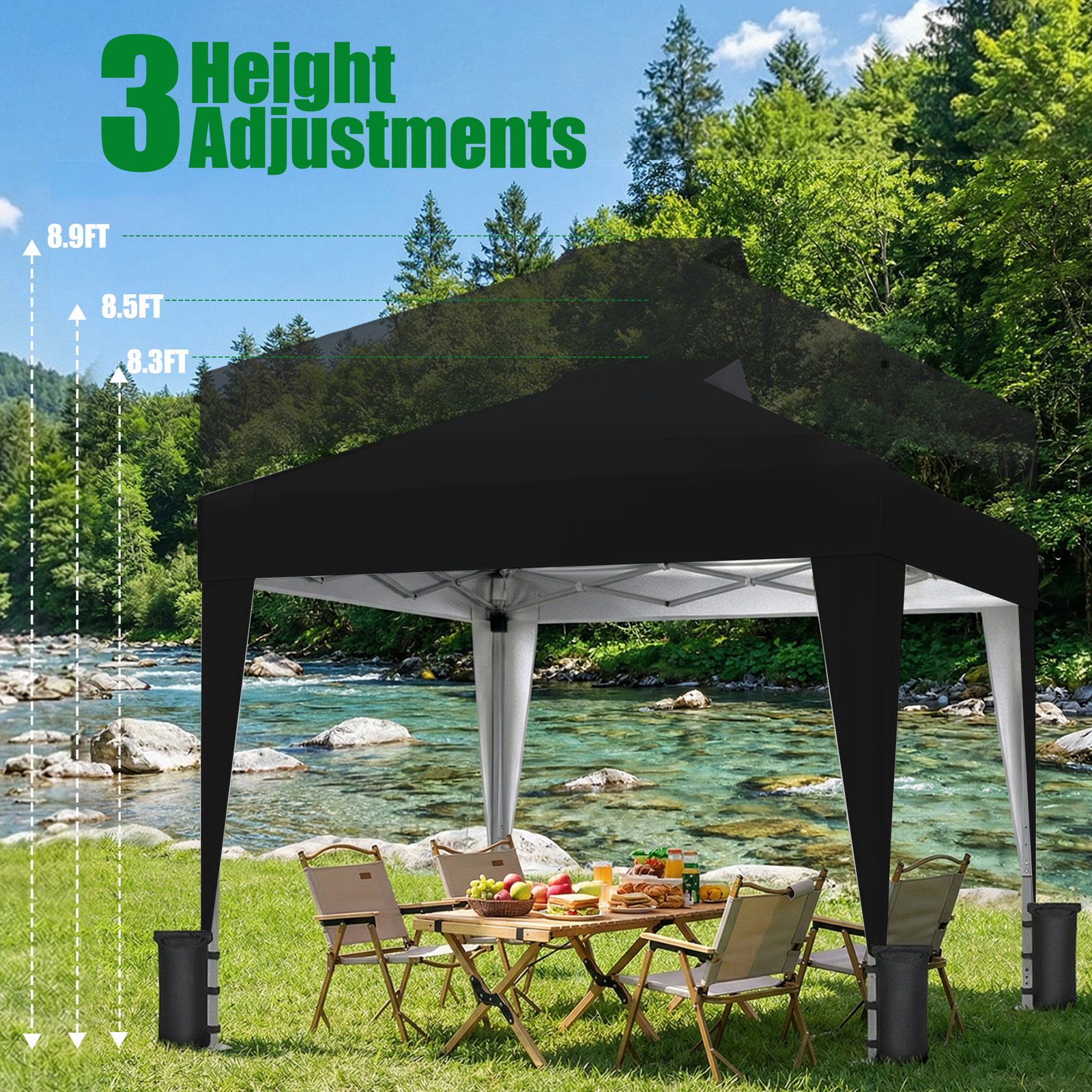 SANWAY 10x10 Pop up Canopy, Heavy Duty One Push, Outdoor Instant Canopy Protable for Events Camping Beach Tent - Black - Image 2