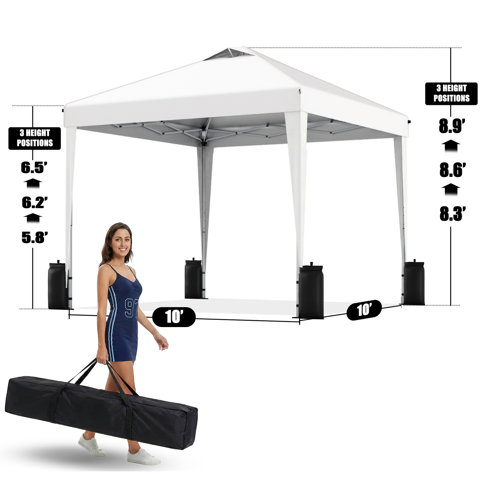 SANWAY 10x10 Pop Up Canopy Tent, One Push Setup, Heavy Duty Portable for Beach Camping Parties with Vents - Silver White - Image 3