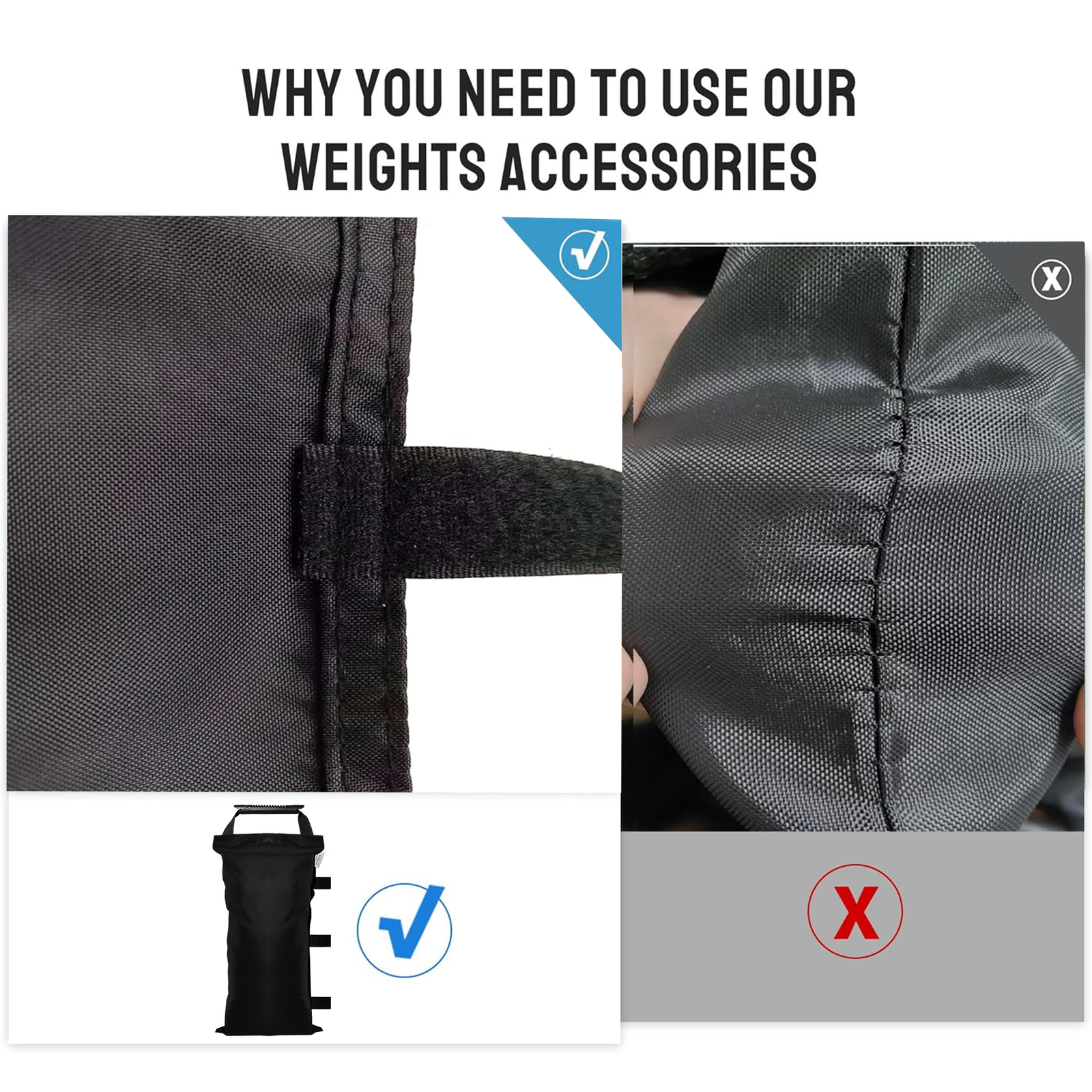 SANWAY 120 LBS (Unfilled) Sand Bags for Canopy Weights, Windproof-Portable and Durable to Secure Tents, Canopies, and Umbrellas-Black-3 - Image 6