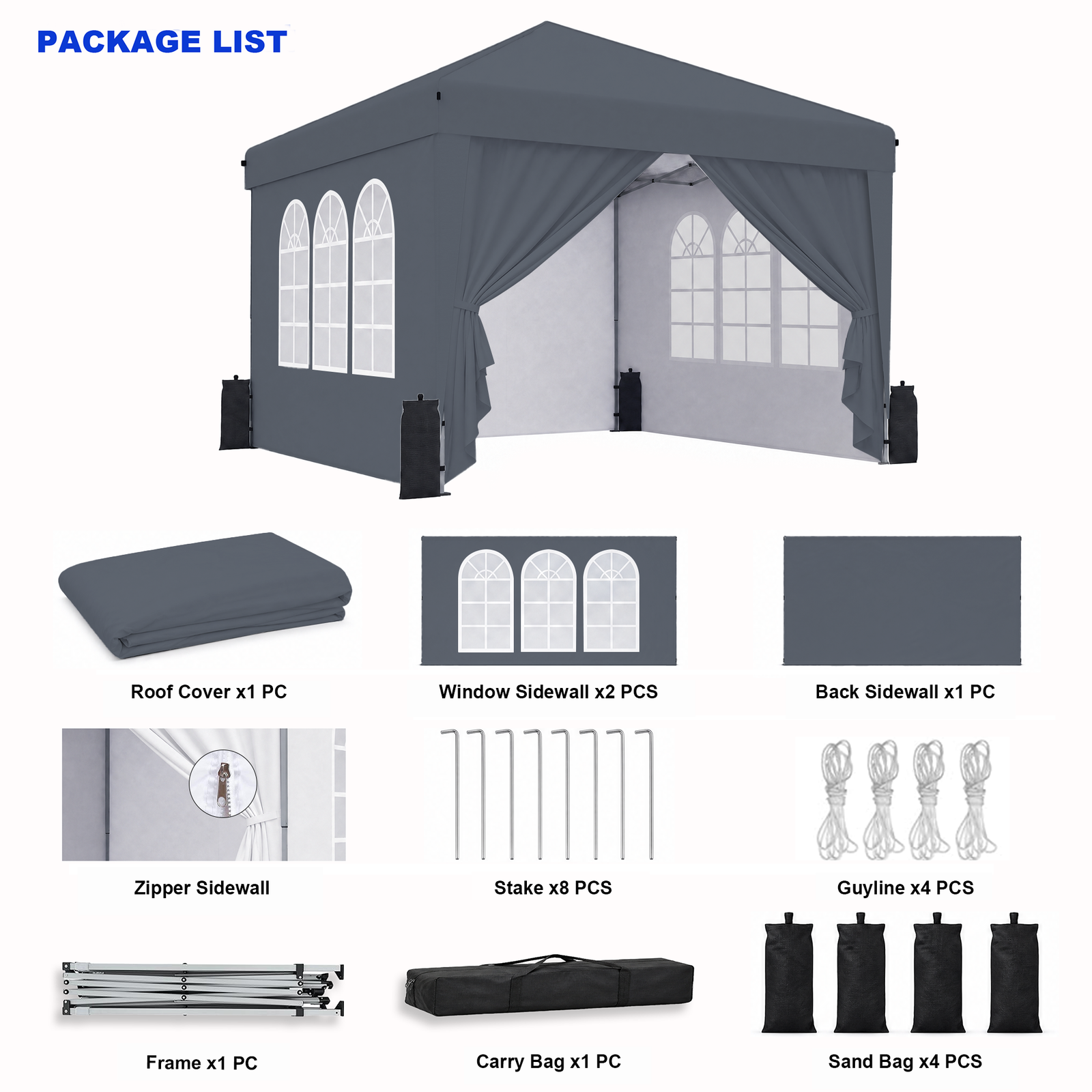 SANWAY 10x10 Pop Up Canopy with Sidewalls x 4 – Easy Setup Canopy Tent, Waterproof, UV-Resistant, Portable with Carry Bag for Outdoor Events - Image 3