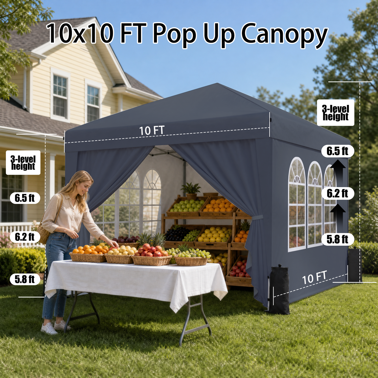 SANWAY 10x10 Pop Up Canopy with Sidewalls x 4 – Easy Setup Canopy Tent, Waterproof, UV-Resistant, Portable with Carry Bag for Outdoor Events - Image 2