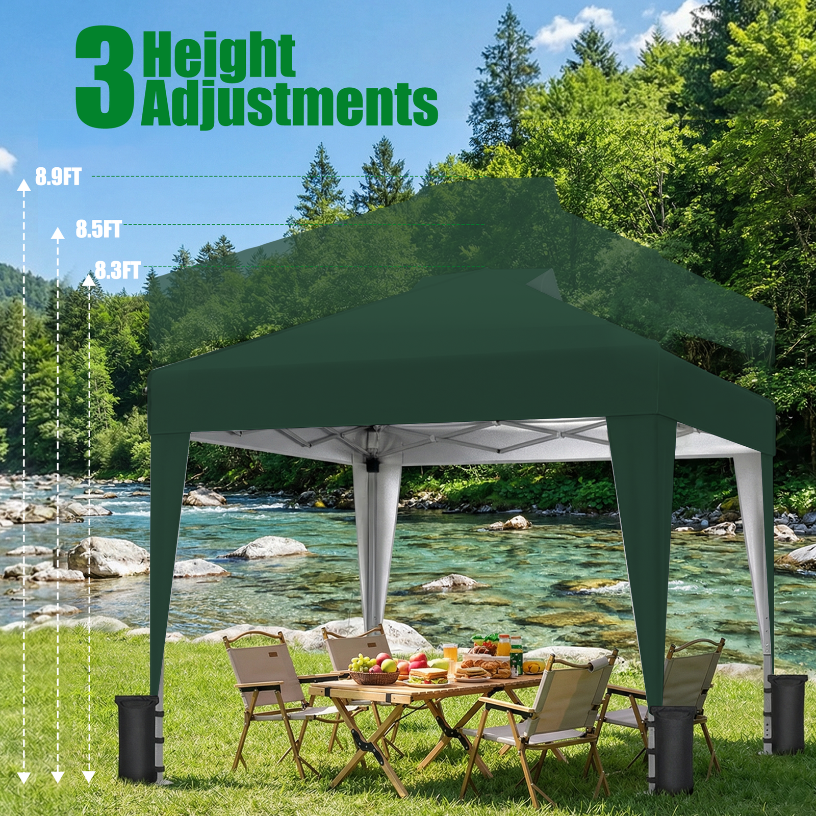 SANWAY 10x10 Pop up Canopy, Heavy Duty One Push, Outdoor Instant Canopy Protable for Events Camping Beach Tent - Green - Image 2