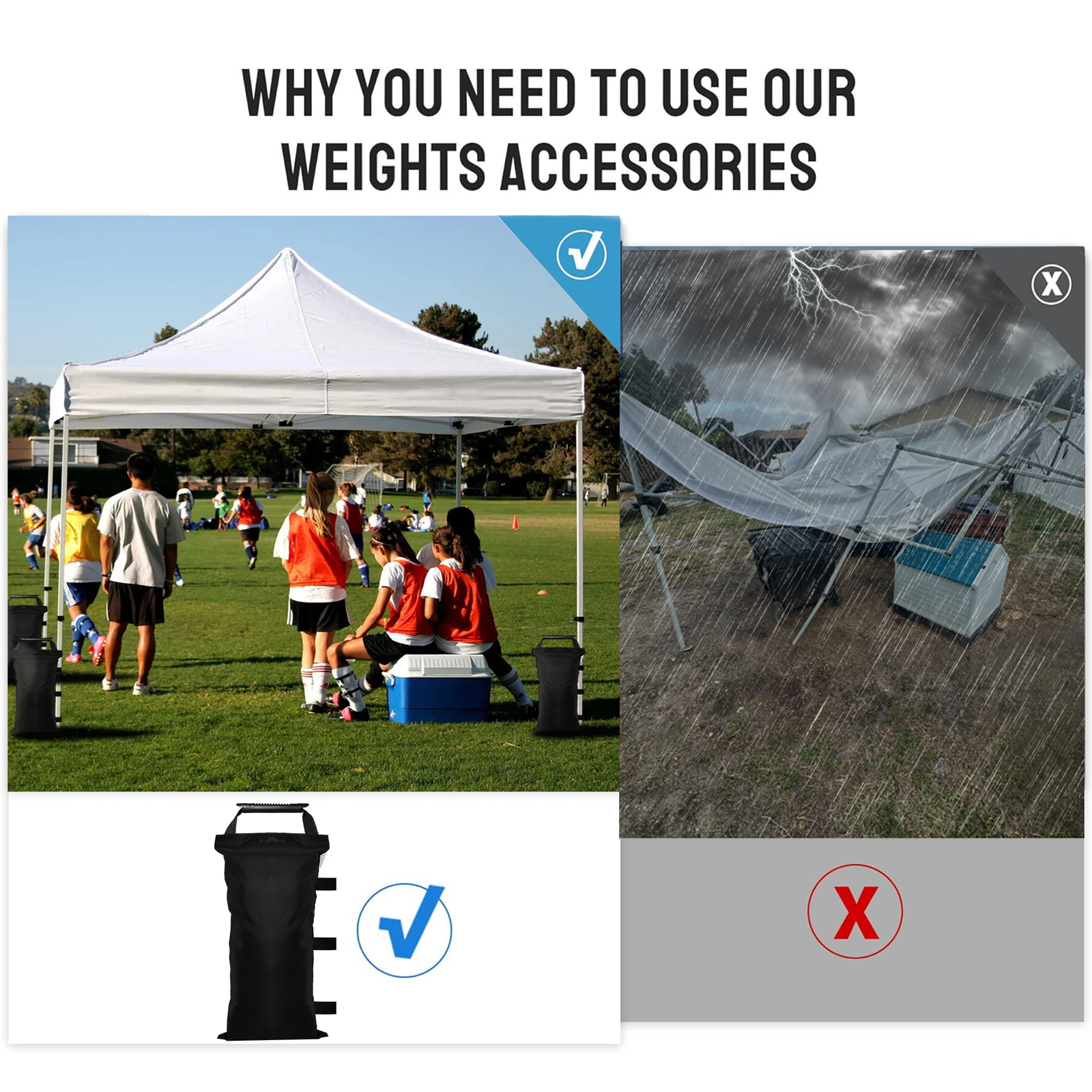 SANWAY 120 LBS (Unfilled) Sand Bags for Canopy Weights, Windproof-Portable and Durable to Secure Tents, Canopies, and Umbrellas-Black-3 - Image 5