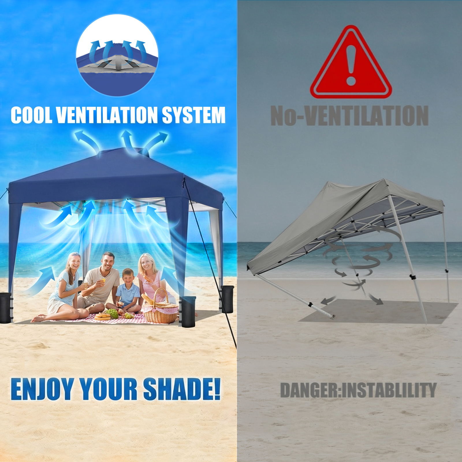SANWAY 10x10 Pop up Canopy, Heavy Duty One Push, Outdoor Instant Canopy Protable for Events Camping Beach Tent - Blue - Image 3
