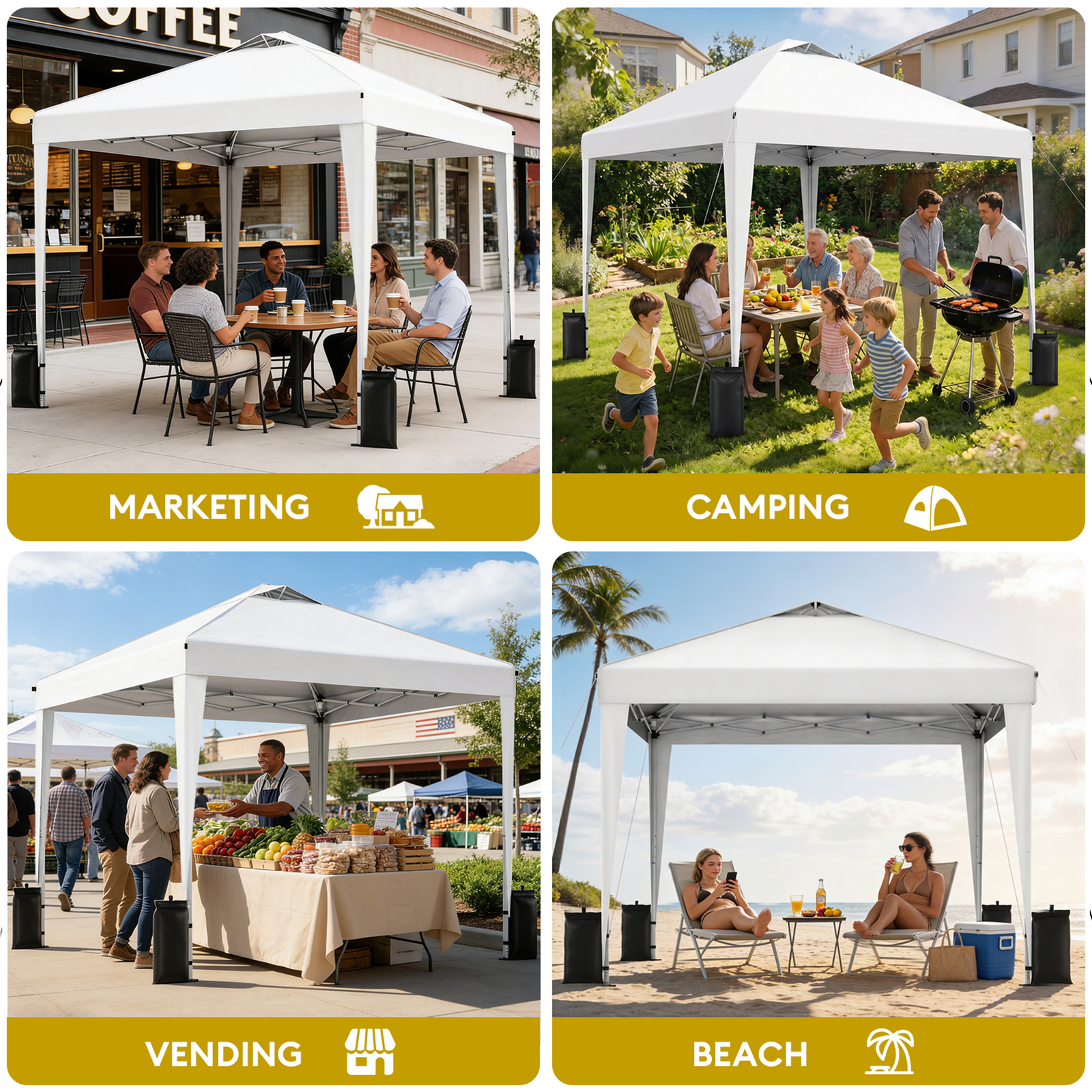 SANWAY 10x10 Pop Up Canopy Tent, One Push Setup, Heavy Duty Portable for Beach Camping Parties with Vents - Silver White - Image 6