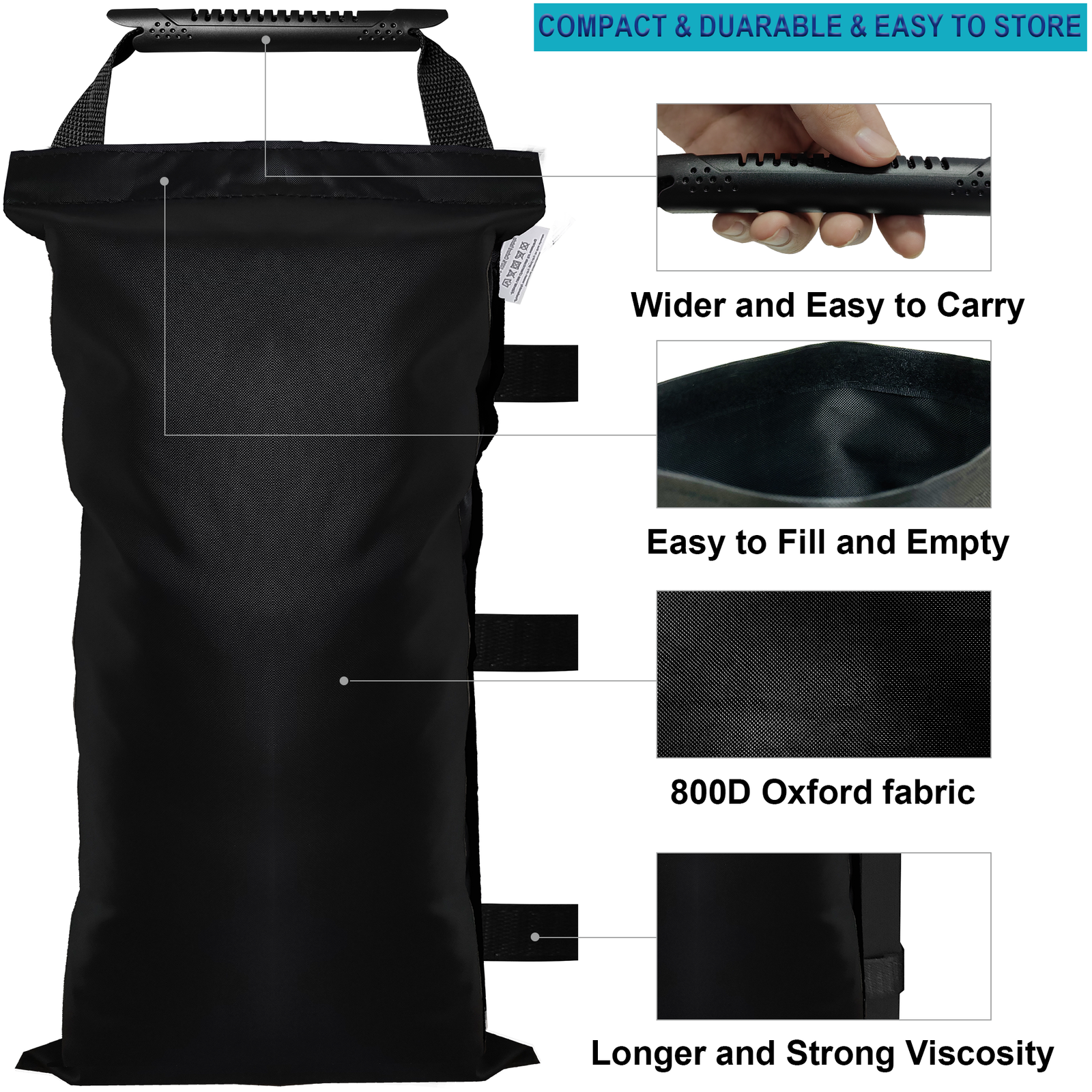 SANWAY 120 LBS (Unfilled) Sand Bags for Canopy Weights, Windproof-Portable and Durable to Secure Tents, Canopies, and Umbrellas-Black-3 - Image 3
