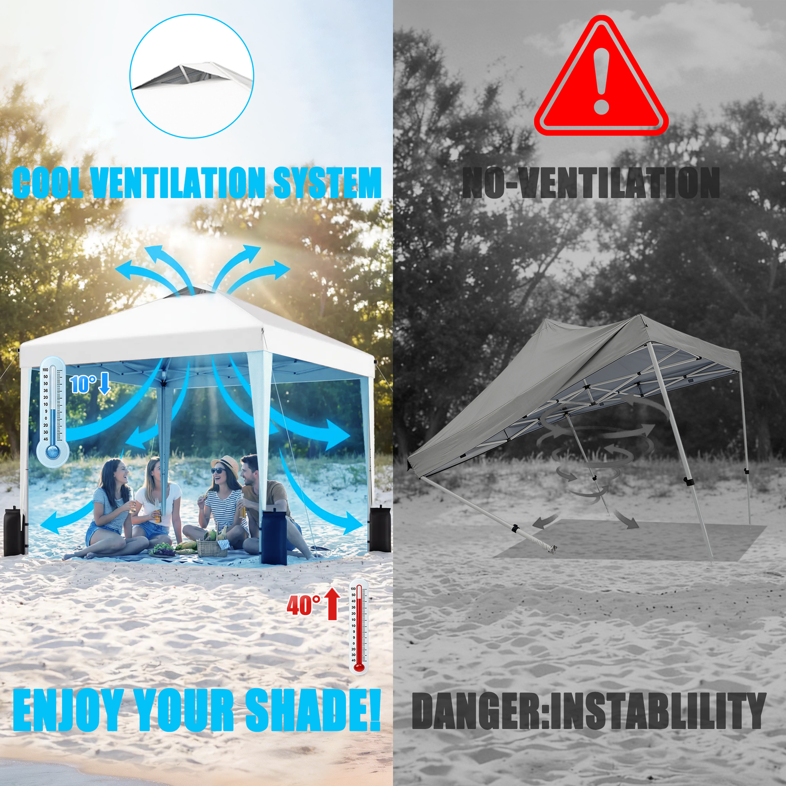 SANWAY 10x10 Pop Up Canopy Tent, One Push Setup, Heavy Duty Portable for Beach Camping Parties with Vents - Silver White - Image 4