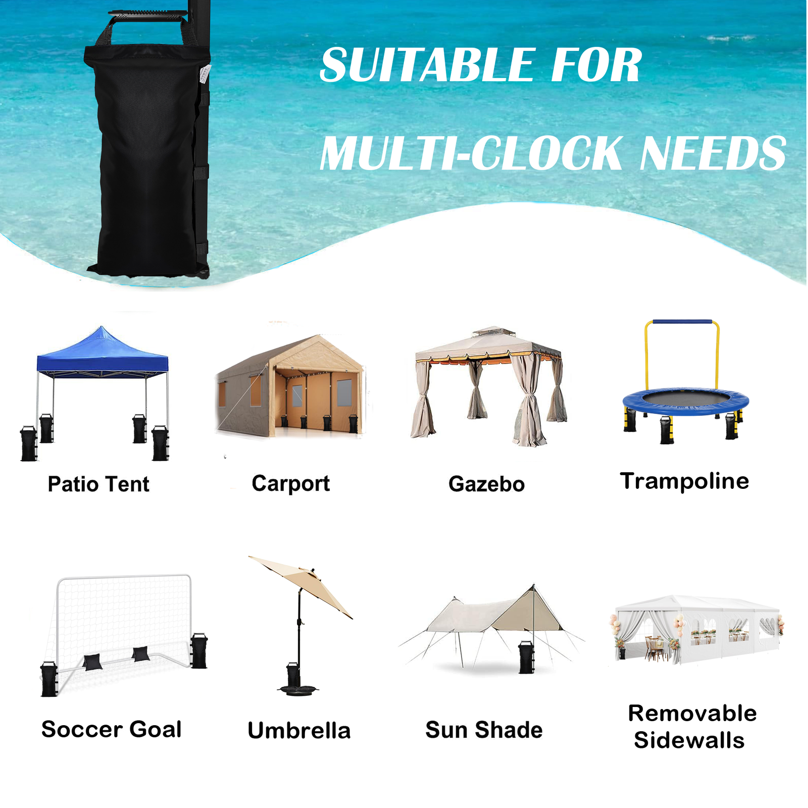 SANWAY 120 LBS (Unfilled) Sand Bags for Canopy Weights, Windproof-Portable and Durable to Secure Tents, Canopies, and Umbrellas-Black-3 - Image 8