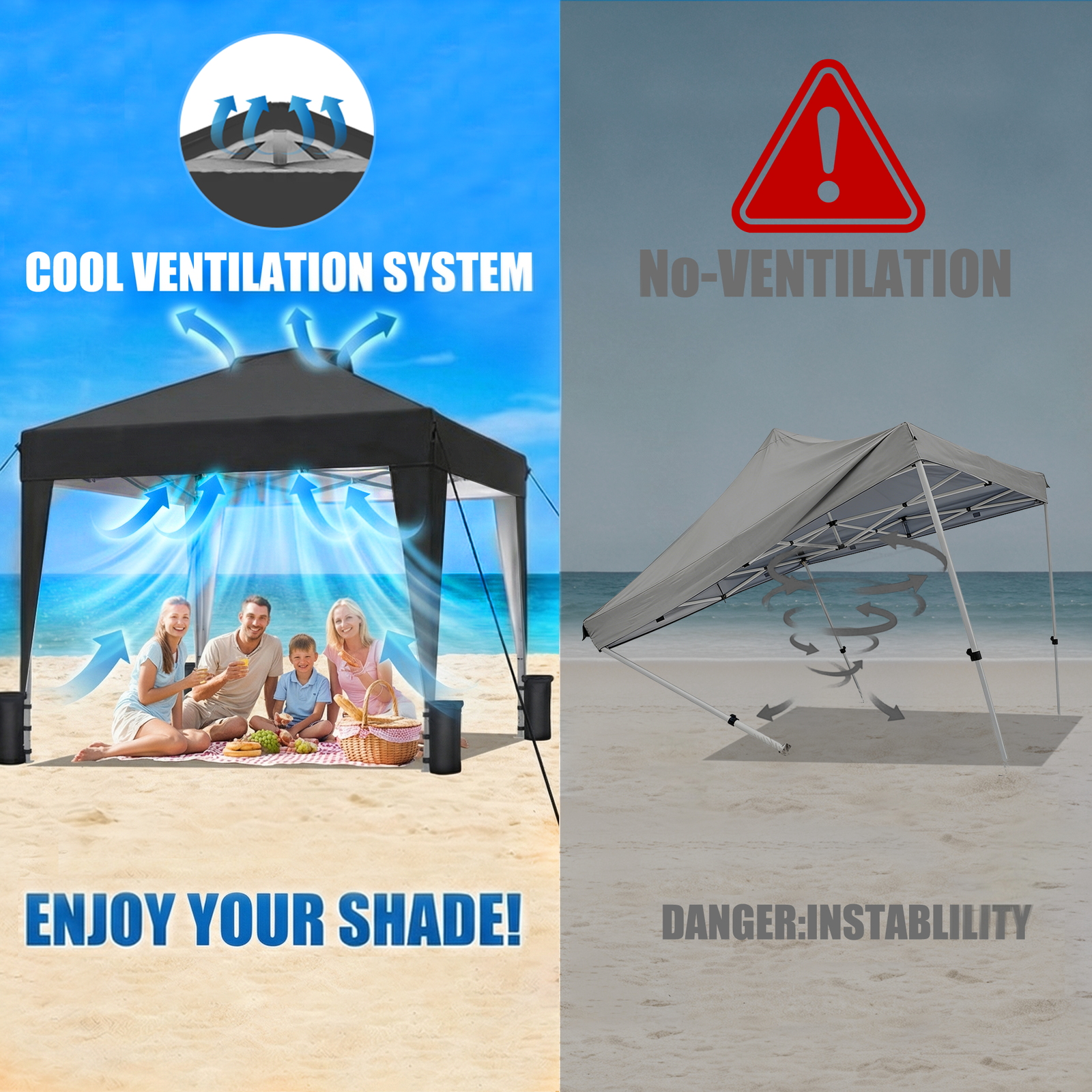 SANWAY 10x10 Pop up Canopy, Heavy Duty One Push, Outdoor Instant Canopy Protable for Events Camping Beach Tent - Black - Image 3