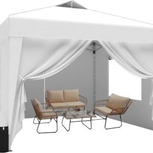 SANWAY 10x10 Pop Up Canopy Tent with Sidewalls x 4 – Easy Setup Canopy Tent, Waterproof, UV-Resistant, Portable with Carry Bag for Outdoor Events, Camping, and Backyard Parties – Silver White