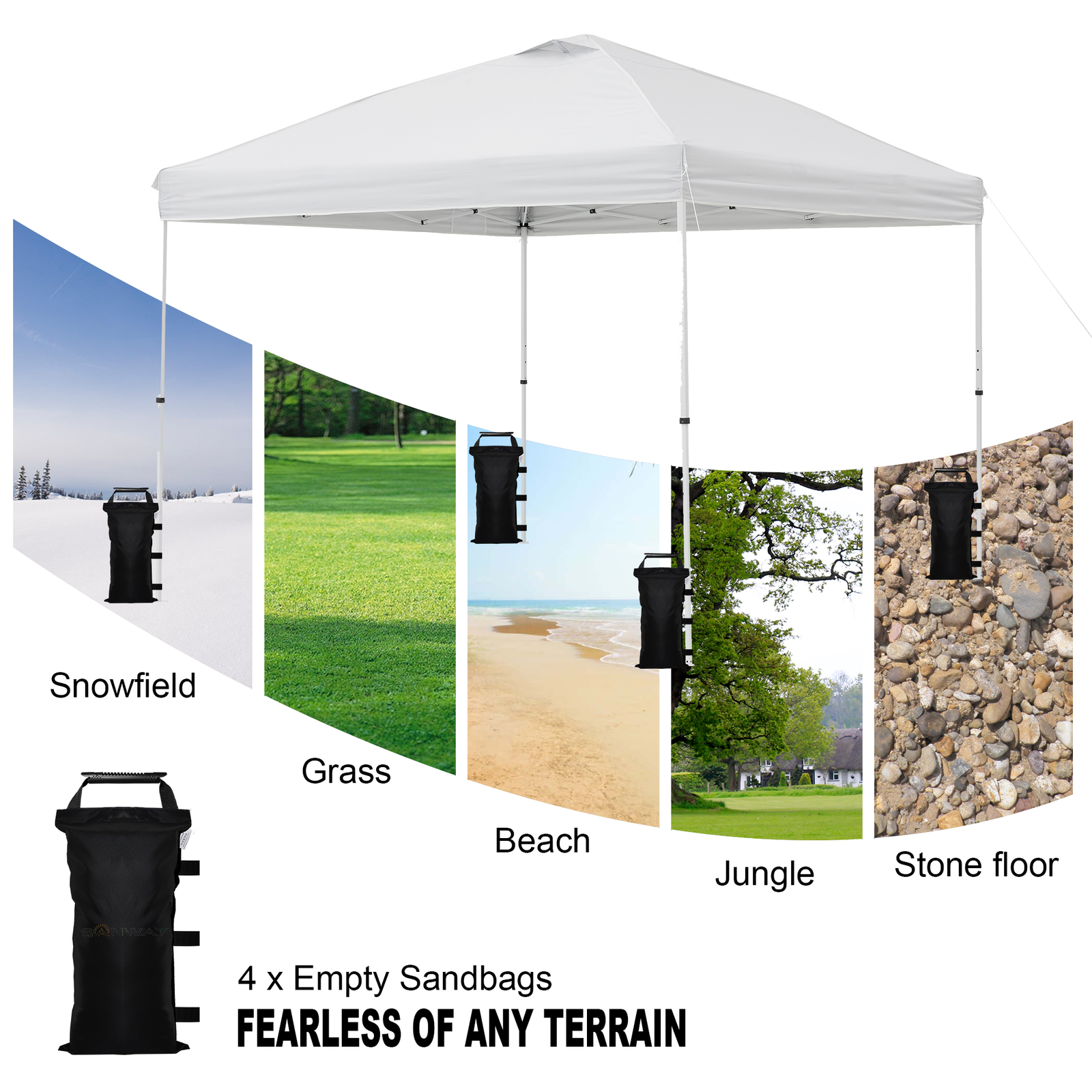 SANWAY 120 LBS (Unfilled) Sand Bags for Canopy Weights, Windproof-Portable and Durable to Secure Tents, Canopies, and Umbrellas-Black-3 - Image 4