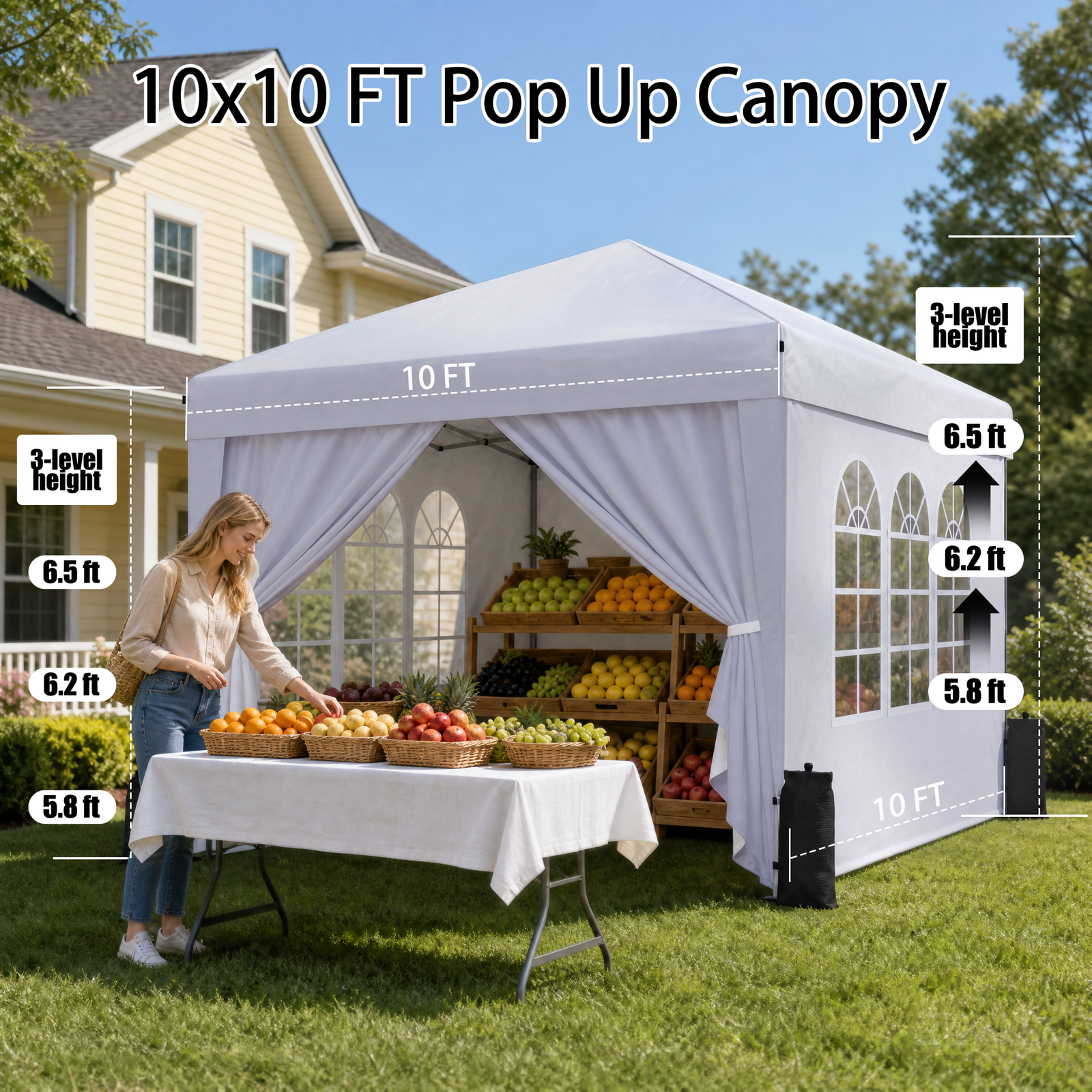 SANWAY 10x10 Pop Up Canopy with Sidewalls, Easy Setup Instant Canopy Tent, Portable with Carry Bag for Outdoor Events - Image 2